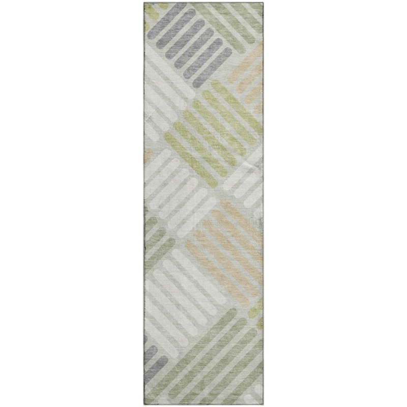 Premium Machine Washable Mayfield AMF2339 Geometric Rug, 2'3" x 7'6" Runner, Aloe
