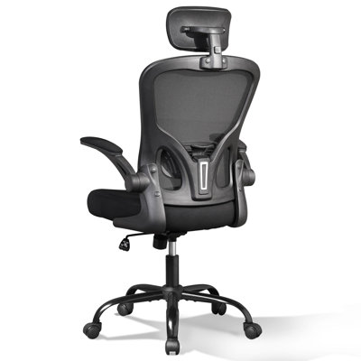 Chaise de bureau ergonomique pour utilisateurs de 5 pi 2 po à 6 pi 4 po, chaise de bureau d'ordinateur en filet à dossier haut avec accoudoirs rabattables et appui-tête réglable, chaise de bureau à domicile d'une capacité de poids de 300 lb, assembl