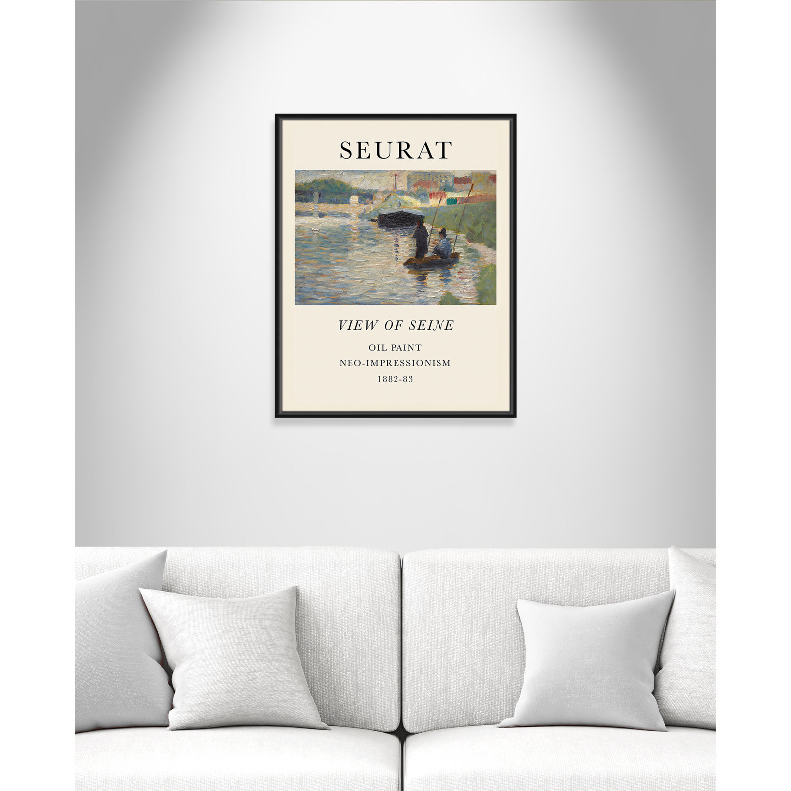 View Of Seine by Georges Seurat, No, 29.5" H x 23.5" W x 2" D, Black Floater Frame