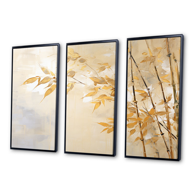Zen Moment Bamboo - ensemble d'art mural en toile de bambou, Cadre flottant noir, H 28 po x l 36 po x P 1 po