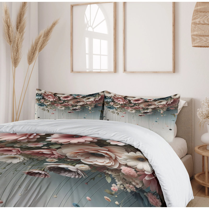 Flower Duvet Cover, California King Duvet Cover + 2 Standard Shams