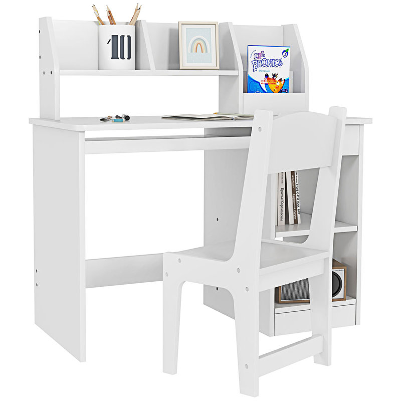 Desk And Chair Set With Storage, White