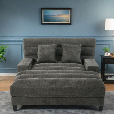 Modern Chenille Upholstered Chaise Lounge With Adjustable Backrest And Led Light Strip by Ivy Bronx
