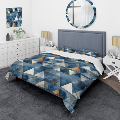 Rustic Cobalt Triangle Symphony Geometric Shapes Duvet Cover