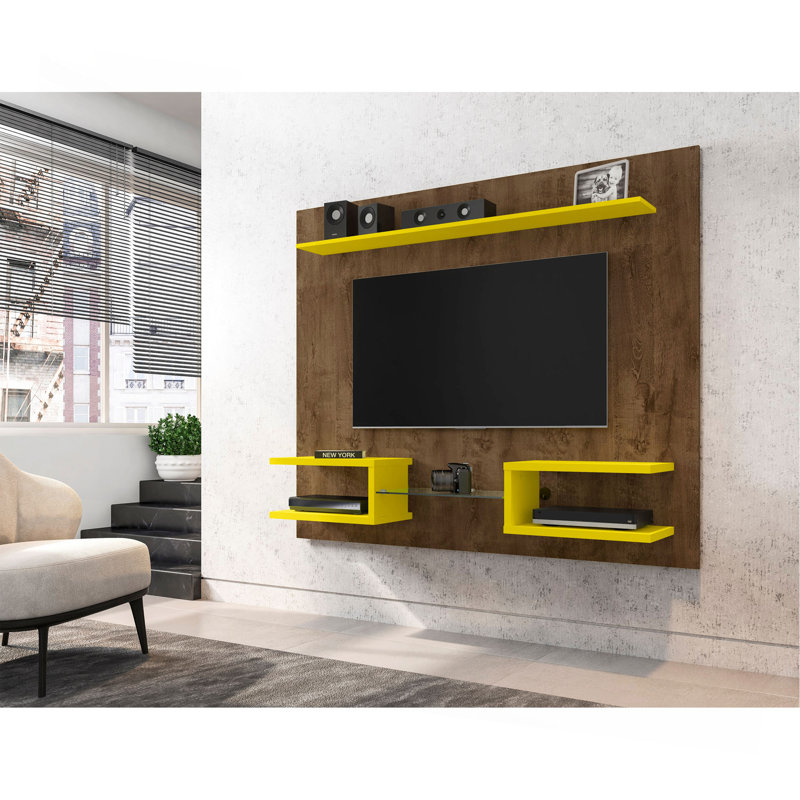Panneau télé en brun rustique et jaune