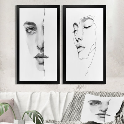 Minimalist Figure Canvas, Woman Silhouette 2 Piece Wall Art, Abstract Woman Silhouette