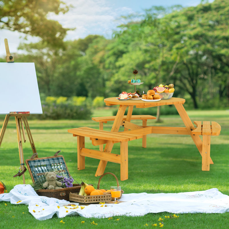 Tibbits Round Fir Outdoor Picnic Table With Umbrella Hole , 67'' in. W 67'' in. D