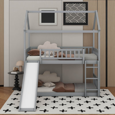 Twin Over Twin Bunk Bed With Slide, House Bed With Slide