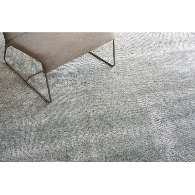 Plush Hand-Knotted Wool/Viscose Area Rug in Gray/Blue, Rectangle 12' x 15'