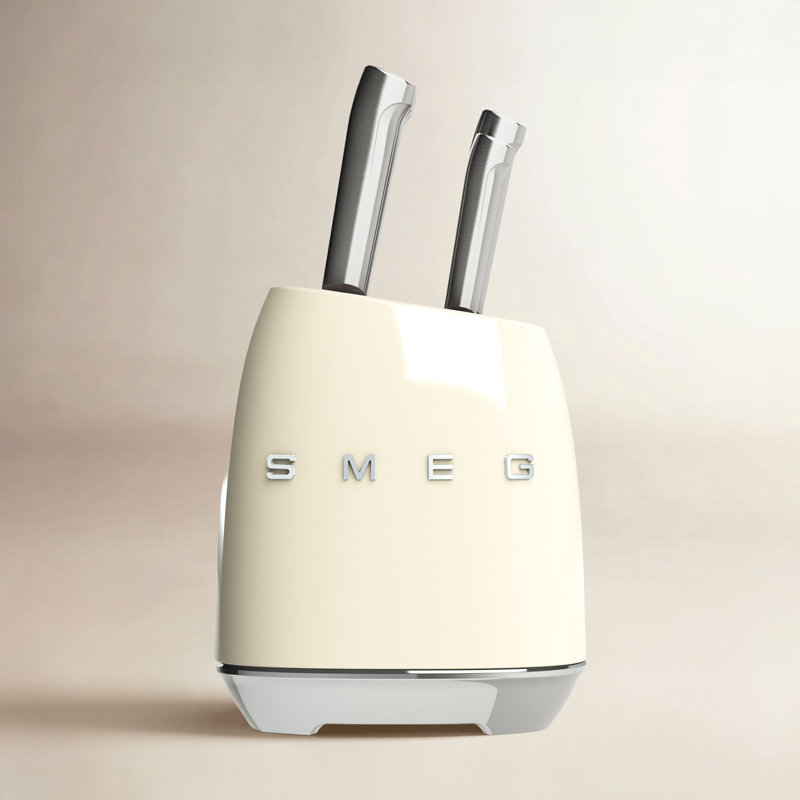 SMEG 7 Piece Knife Block Set, Cream