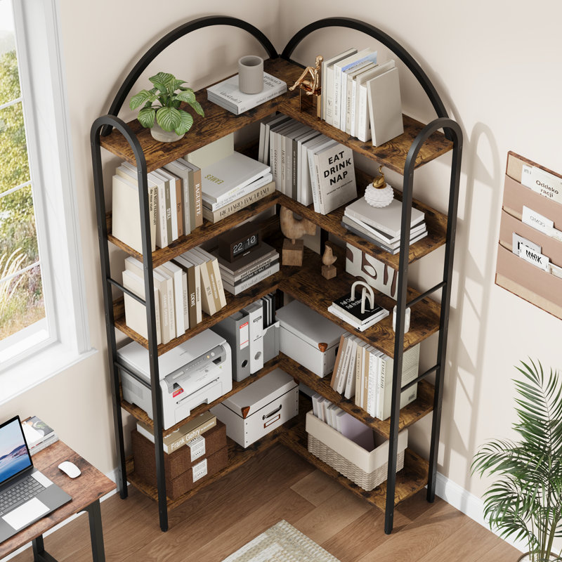 Bibliothèque de coin avec tablette arquée, Brun