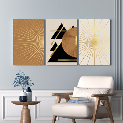 Ensemble de 3 tableaux abstraits géométriques sur toile tendue, pour la décoration du salon, de la chambre ou du bureau
