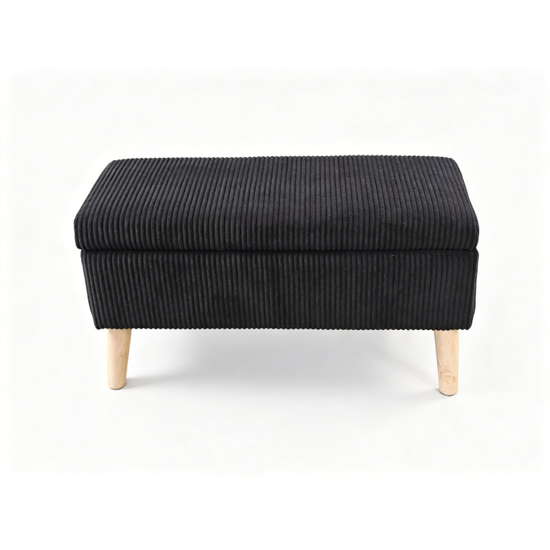 Banc de rangement avec repose-pieds 32 po en velours côtelé noir avec plateau rabattable pour chambre à coucher et salon