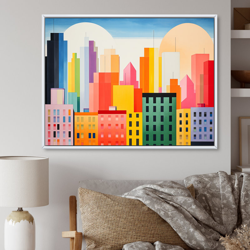 Minimal New York Cubism I, H 16 po x l 32 po x P 1 po, Cadre flottant blanc