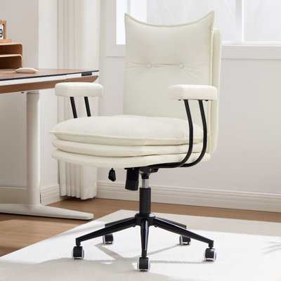 Chaise de bureau en cuir de polyuréthane à haut dossier et fauteuil pivotant inclinable réglable avec accoudoirs rembourrés