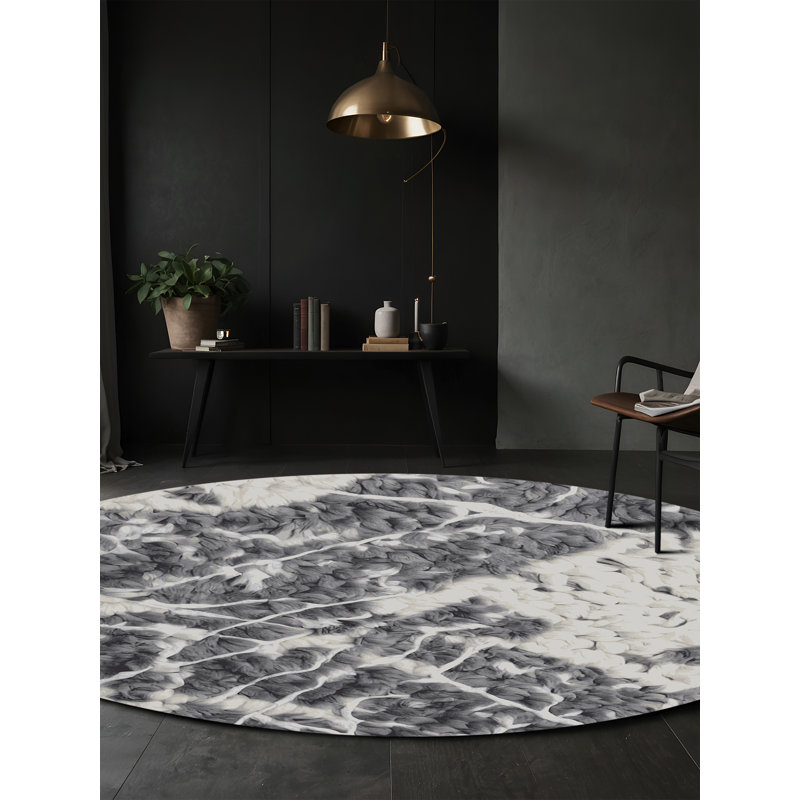 Tapis gris lavable à la machine, Rond 7 pi