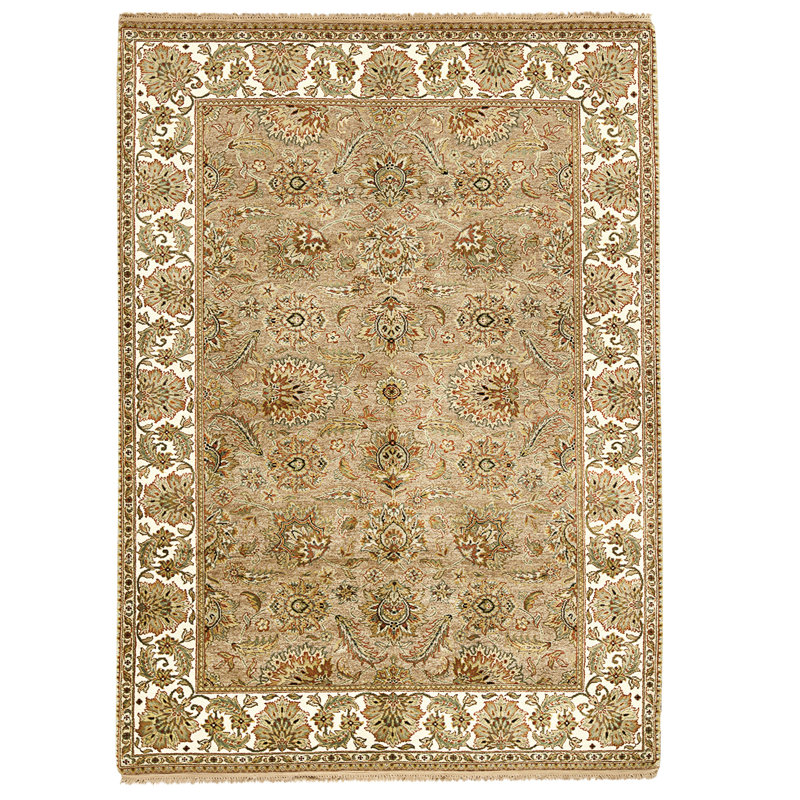Hand Knotted Wool Area Rug in Brown And Ivory