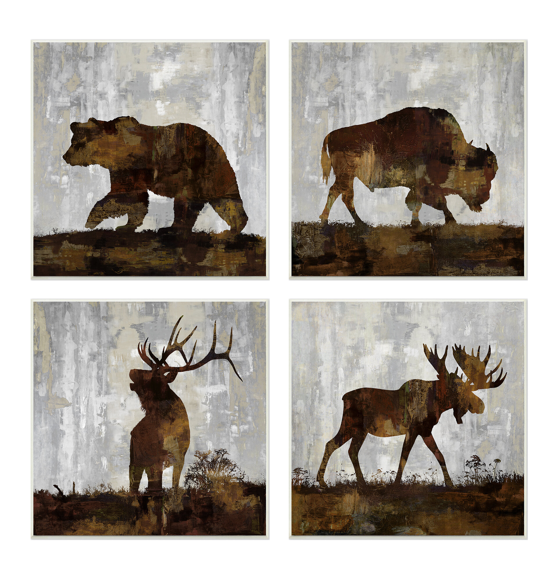 https://assets.wfcdn.com/im/57152136/compr-r85/6134/61342059/distressed-texture-woodland-animals-bear-buffalo-deer-and-moose-4-pieces-painting.jpg