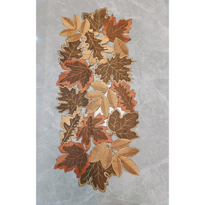 Embroidered Fall Leaf Table Runner – Coffee Maple Leaf Thanksgiving Decor for Autumn Harvest Kitchen, Dining Table & Home Decorations