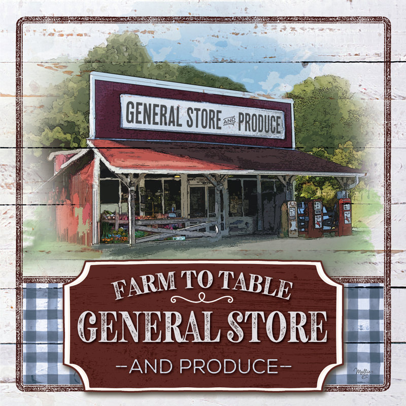 «Farm to Table General Store» par Mollie B. - Reproduction, L 20 po x H 20 po, Yes, Maple Single Picture Framed Paper