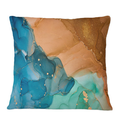 Coussin décoratif à imprimé abstrait brun et bleu