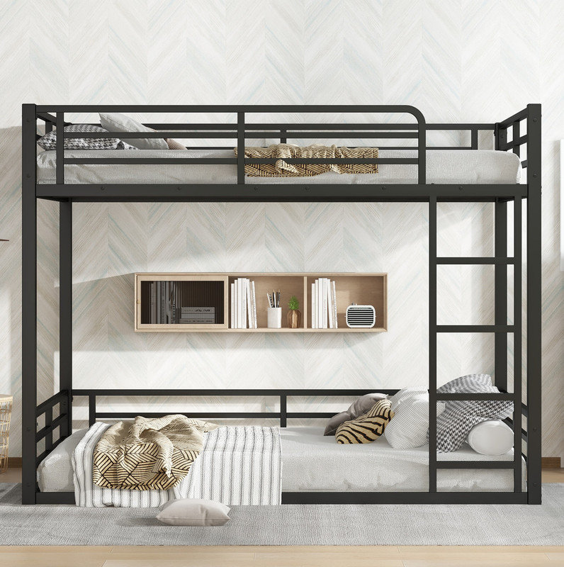Lit superposé en métal, structure de lit superposé au-dessus du plancher double, lit superposé robuste pour enfants, adolescents, adultes, conception à bruit réduit, noir