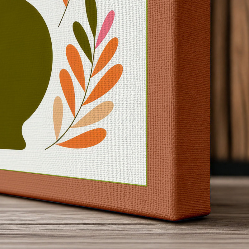 Three Blooms in Bloom Mid-Century - Wrapped Canvas, 30x20 - 76.2 x 50.8 cm, Terracotta Border