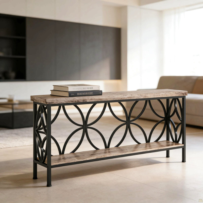 Table basse, console à 2 niveaux, canapé, Gris / Noir