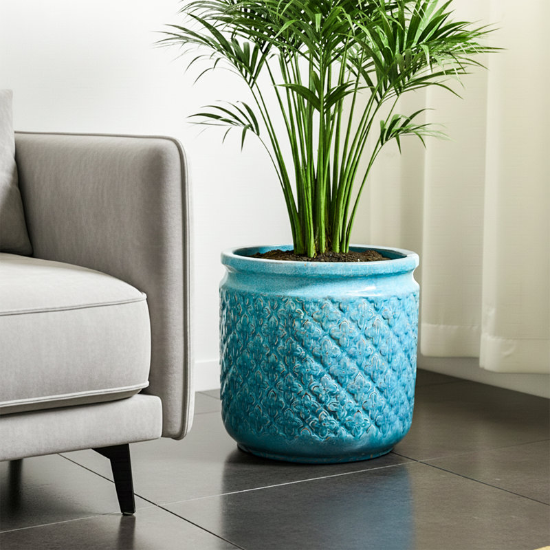 Pot à fleurs rond en céramique pour l'intérieur et l'extérieur, Bleu