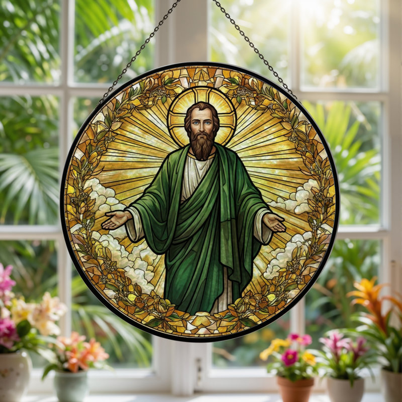 Panneau de vitrail de figure religieuse H 12 po, H 12 po