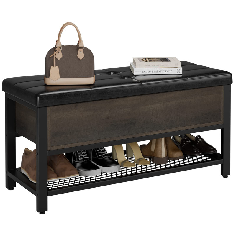 Shoe Bench with Flip-Open Storage Box, Dark Brown