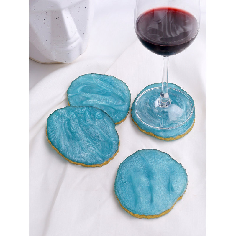Ensemble de 4 sous-verres en résine jaune, Bleu