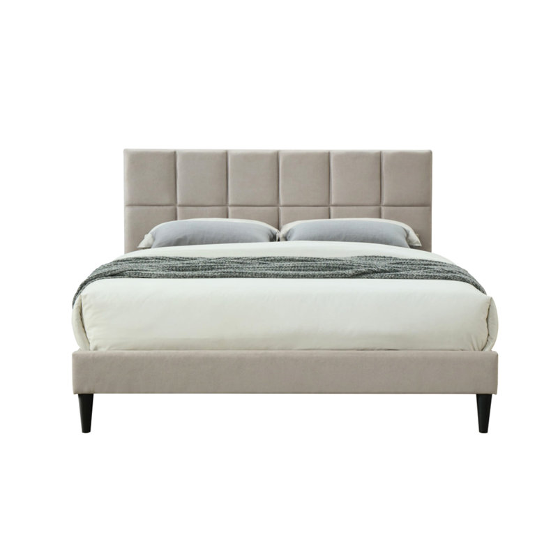 Lit simple avec chargement - Tête de lit carrée en tissu gris