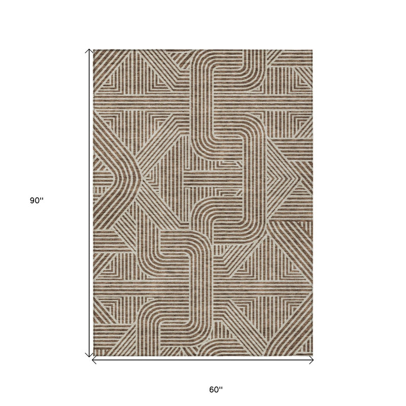 Tapis intérieur lavable abstrait 5 pi x 8 pi brun