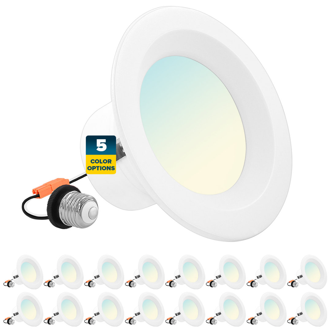 4'' Selectable Color Temperature Dimmable Air-Tight IC Rated LED Retrofit Recessed Lighting Kit (Set of 16) Sunperian