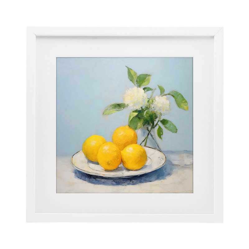 Vase de fleurs et de citrons, reproduction sous verre, design by Creative Studio, 13 x 13, Coastal White Under Glass Framed