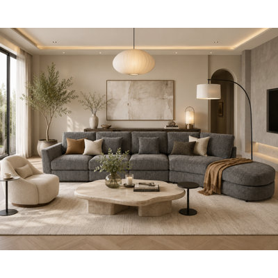 160.4" Curved Modular Sectional Sofa, 5-Seater Chenille Cloud Couch with Deep Seats and Throw Pillows