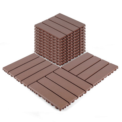 Plastic Interlocking Decking Tiles, 44 Packs Of Terrace Decking Tiles, 12 Inches X 12 Inches Waterproof For All-Weather Use, Backyard Pool Decking Tiles, Brown