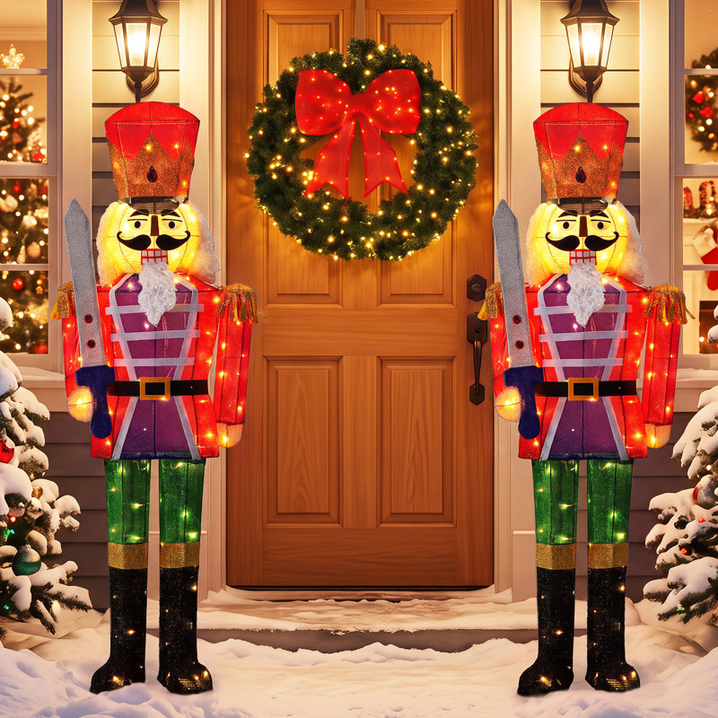 Décoration de Noël Casse-Noisette Soldat Illuminé de 145 cm (57 pouces), avec piquets et attaches, décor de jardin pour les fêtes