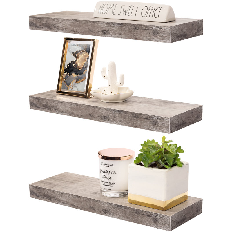 Sorbus 16" Long Floating Shelves with Invisible Mounting Set of 3, Gray