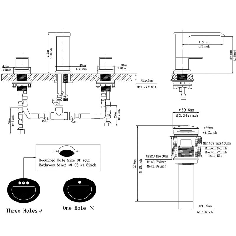 2-handle Bathroom Faucet with Drain Assembly, null