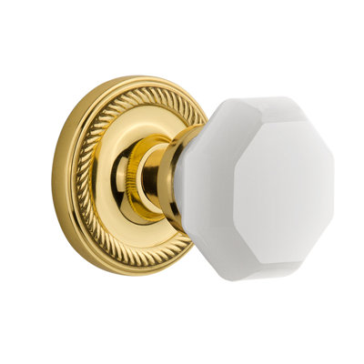 White Milk Glass Waldorf Interior Mortise Door Knob with Rope Rosette