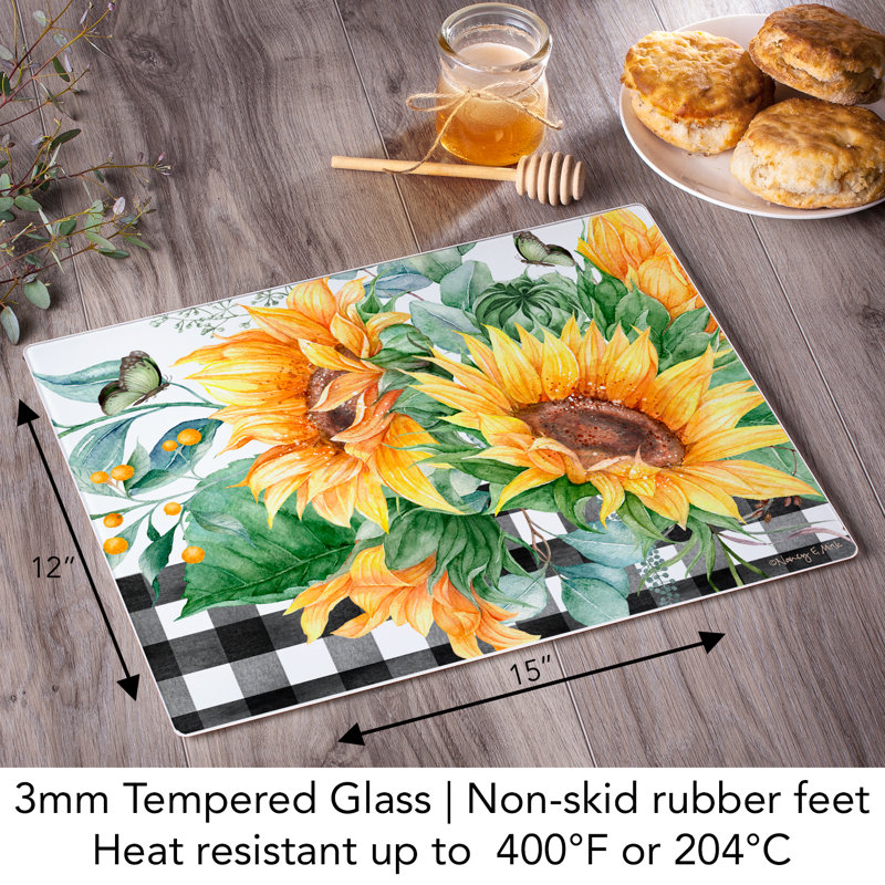 Sunflower Fields Rectangular Tempered Glass Cutting Board