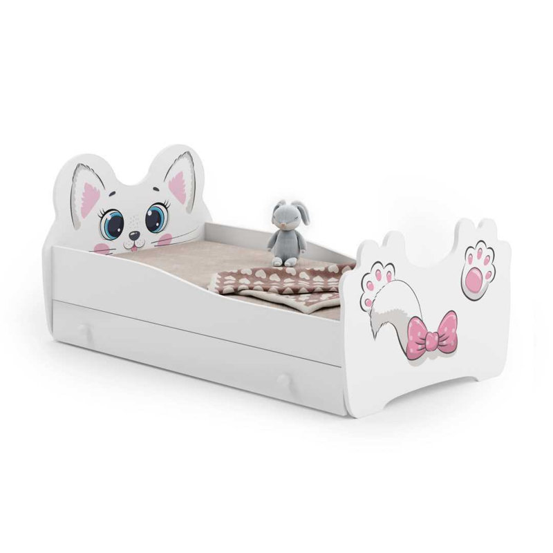Pink Cat children's bed with drawer, European Toddler (80 x 160cm)