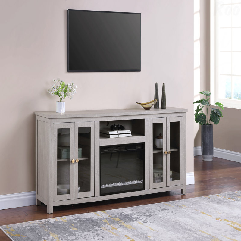 Ellington 70"W Fireplace TV Stand Console With Heater, LED Light, Cabinets, Shelves, Gray Walnut