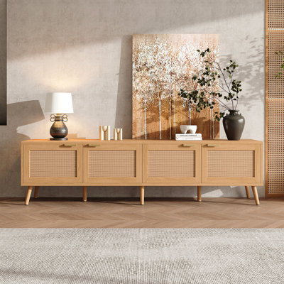 70" Modern TV Stand For Tvs Up To 80",  Media Console Entertainment Center With 4 Rattan Doors For Living Room