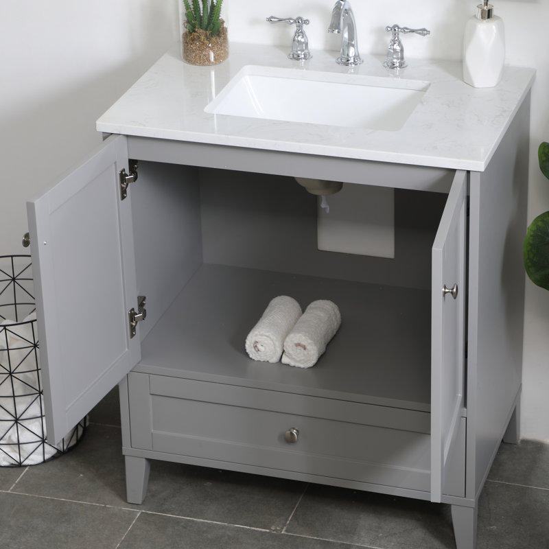 Selma 30'' Single Bathroom Vanity with Engineered Marble Top, Gray
