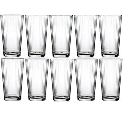 Verres à boire - ensemble de 10 à 16 oz Verres à saké en verre côtelé - Verres à bière haute à base lourde, verres à eau, verre à bar, vin, jus, thé glacé allant au lave-vaisselle