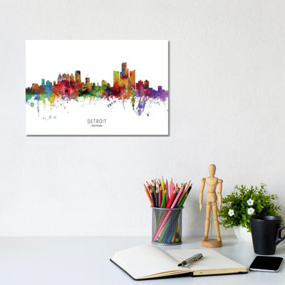 «Detroit Michigan Skyline» par Michael Tompsett, impression sur toile tendue