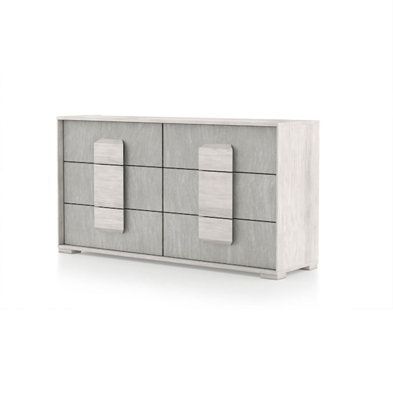 Commode Nomi, 6 tiroirs et plateau en mélamine, façade gris pierre
